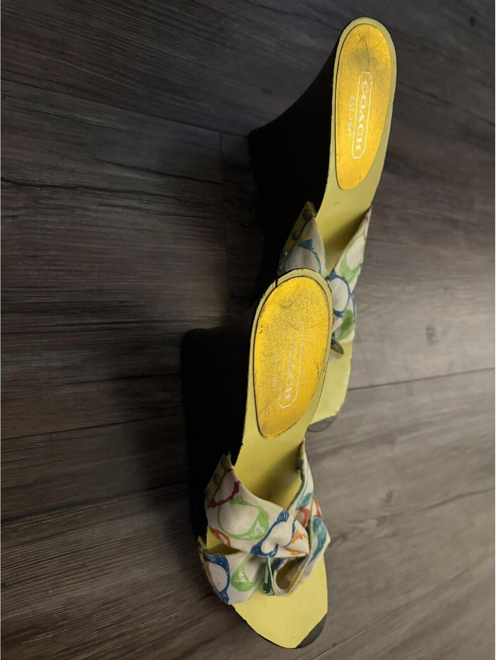VTG Coach Y2K Wooden Wedge Sandals Sz 4 Hand Painted - Picture 7 of 8